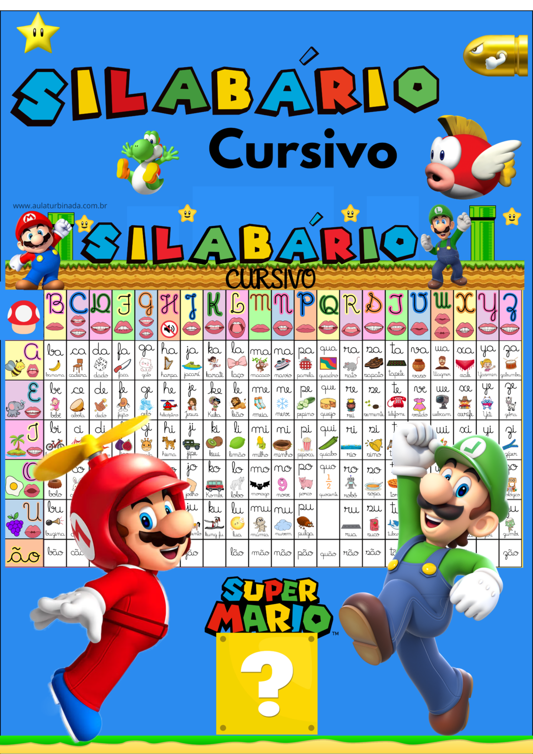 Silabário Cursivo - Sílabas Simples Super Mario