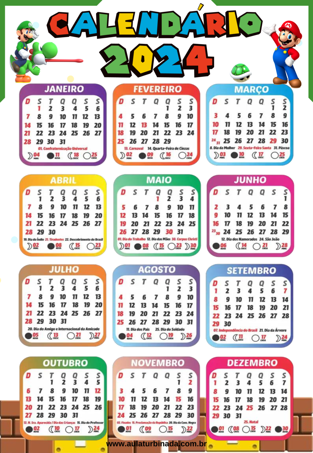 Calendário 2024 Super Mario