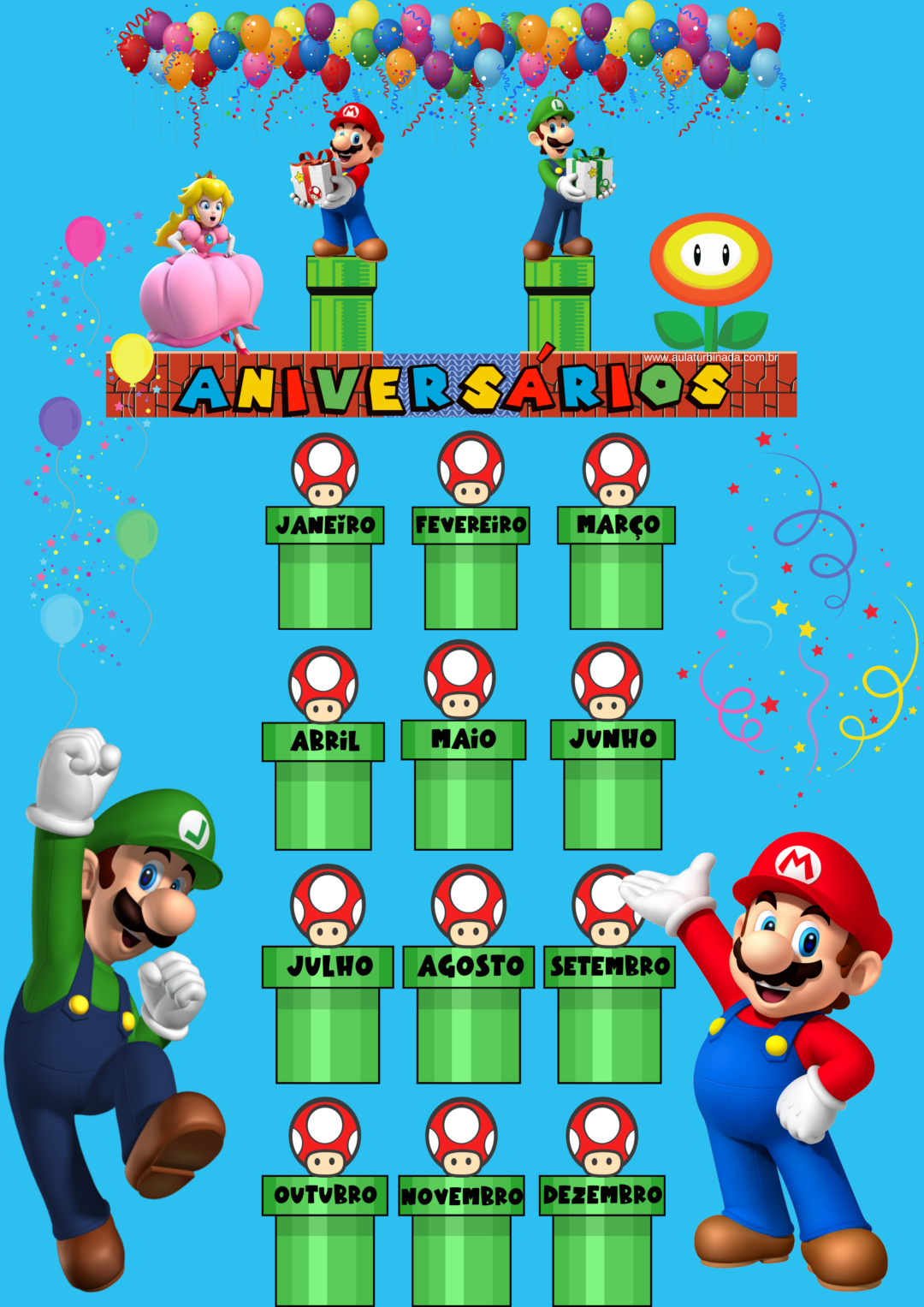 Painel  Aniversários do Super Mario