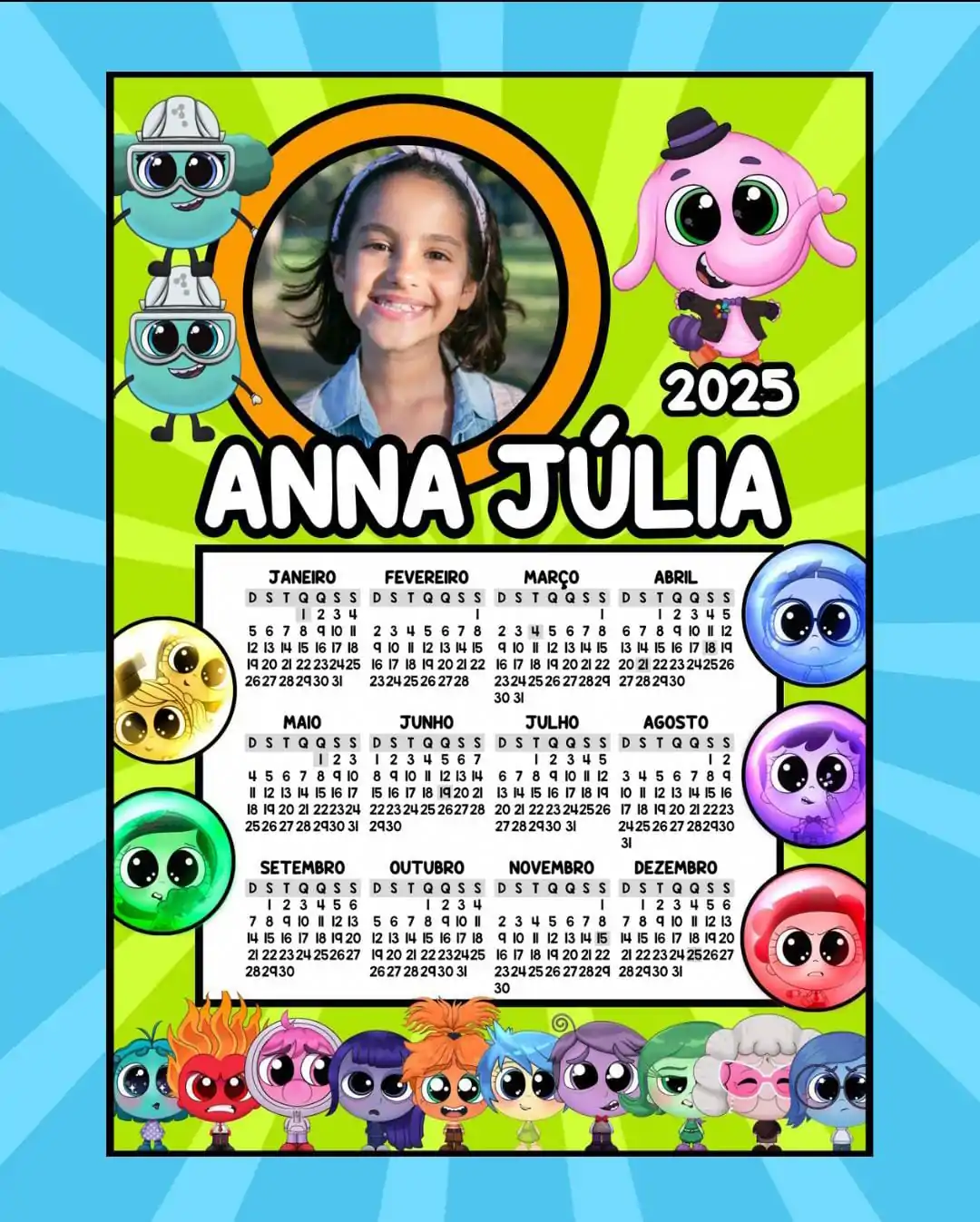 Calendário 2025 Personalizável no Canva – Tema Divertida Mente 2 - Imagem 4