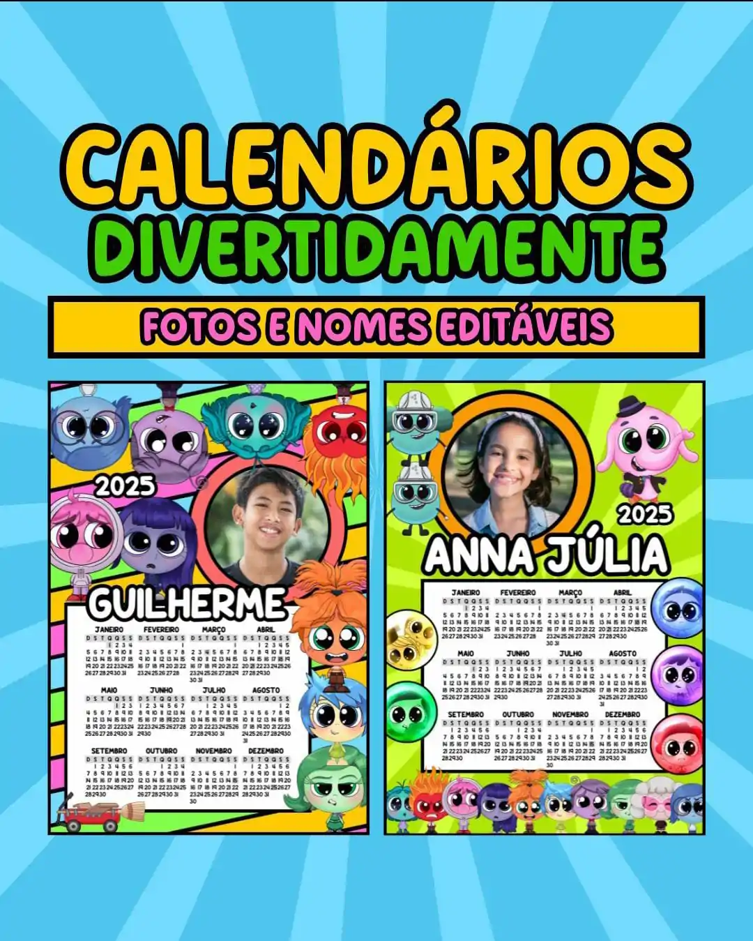 Calendário 2025 Personalizável no Canva – Tema Divertida Mente 2