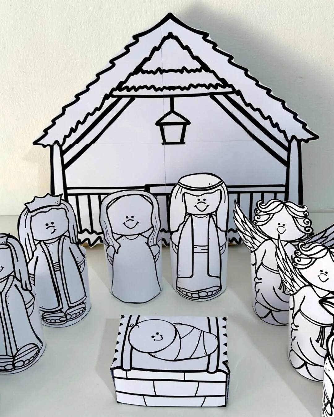 Presépio de Mesa 3D para Colorir - Nascimento de Jesus